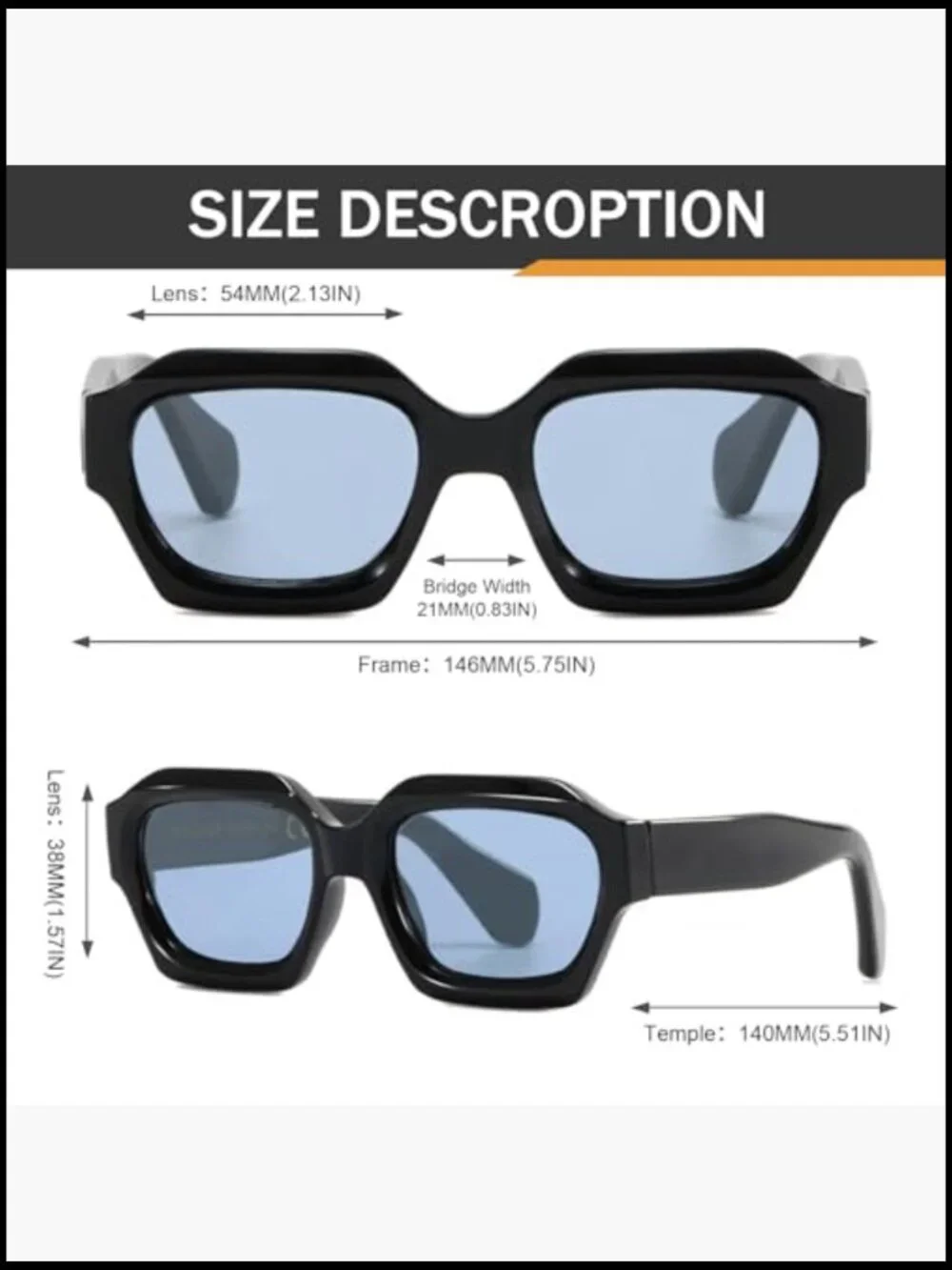 Polarized Retro Hexagon Sunglasses Oversized Square Chunky 90s Style